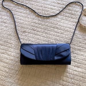 Elegant Black Satin Evening Clutch with Chain Strap